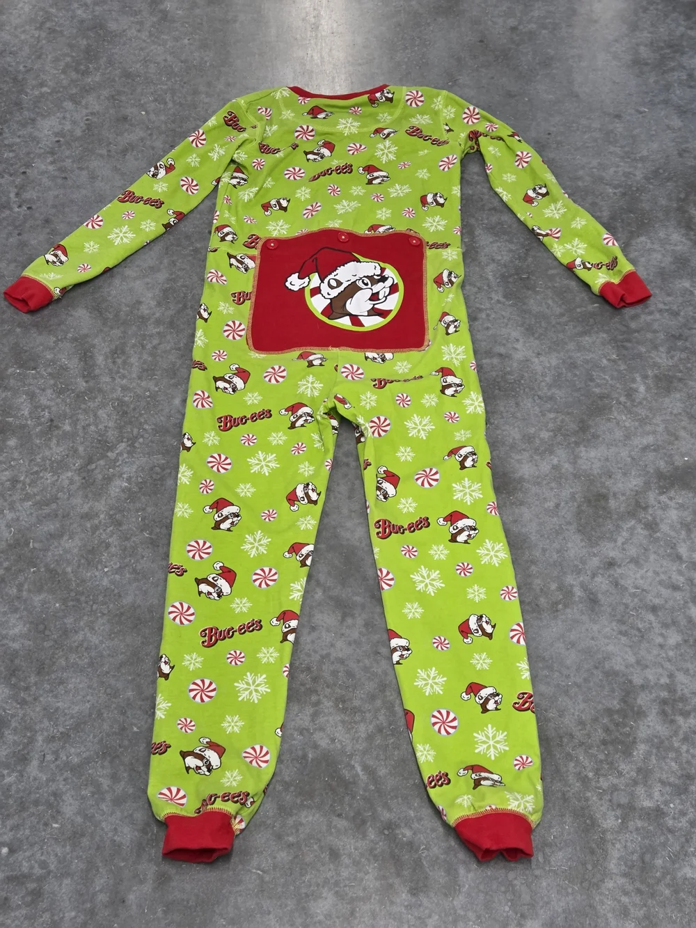 Buc-ee's Youth Holiday Pajamas One-Piece Christmas Festive Whimsy Kitch Campy